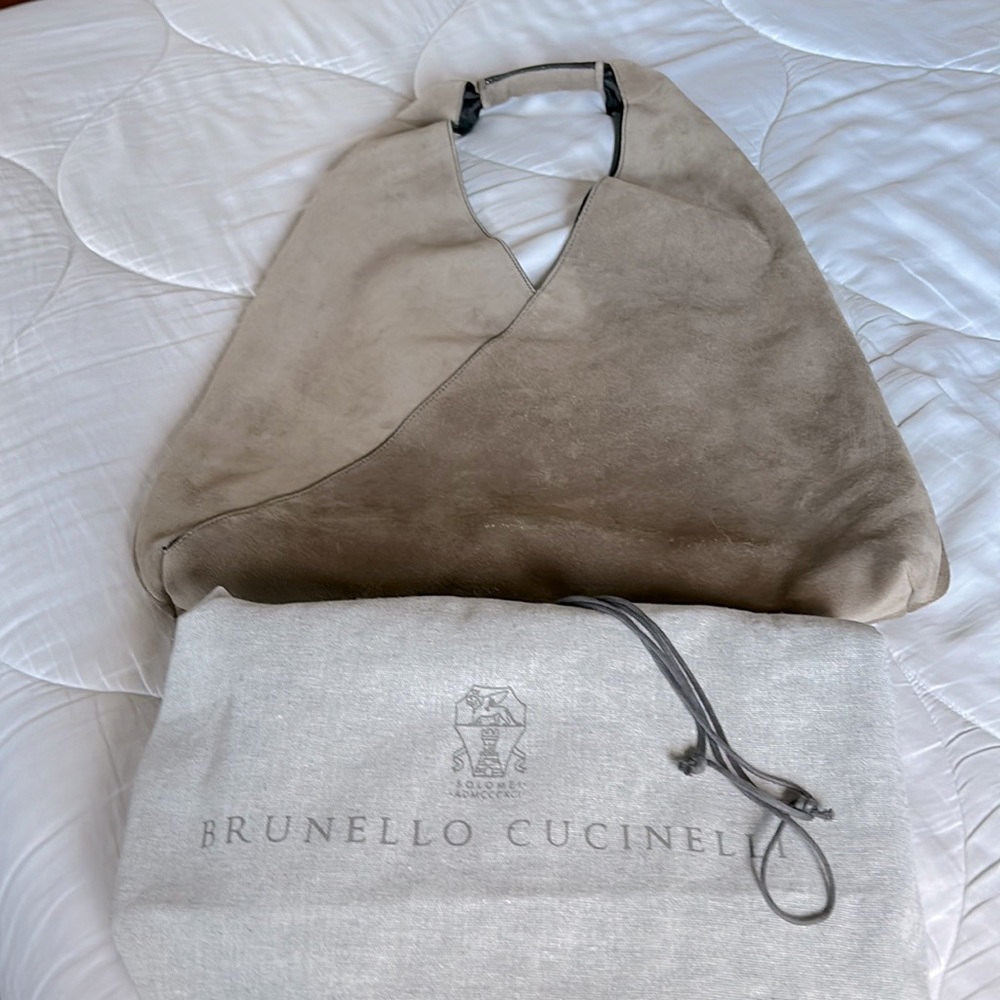 Brunello Cucinelli Sand Suede Hobo Bag Crystal Embellished like new MSRP $3600
